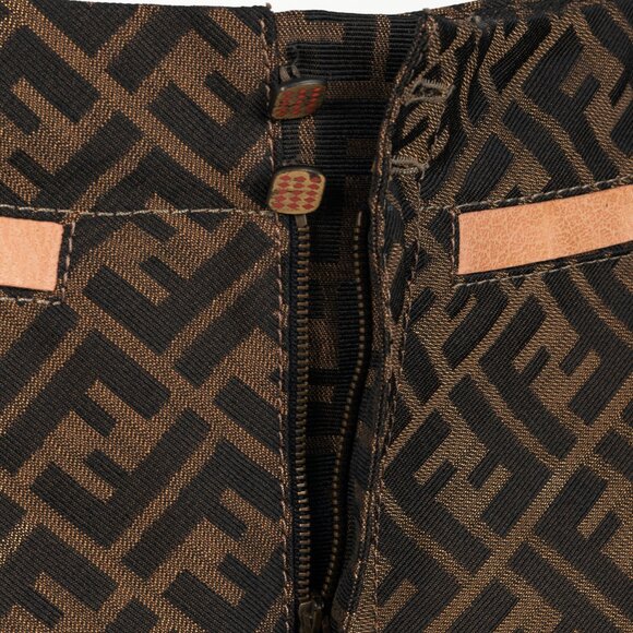 Fendi Brown Zucca-Monogram Leather-Trim Pencil Skirt - Picture 7 of 10